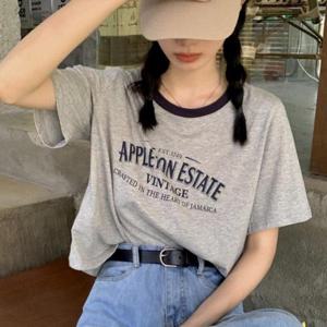 반팔 티셔츠 여성 여름 세미크롭 캐주얼 데일리 WFOINNE