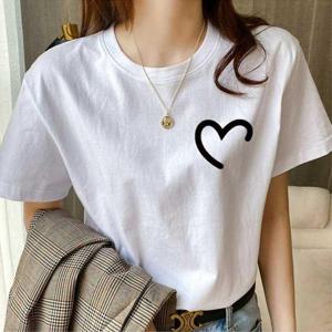 하트 프린트 여름 자켓 이너 라운드 넥 반팔 티셔츠 WFKOCI3