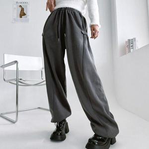 [옷자락]여자 넓은 드로우코드 방송댄스복 고무줄 단추 FW 바지