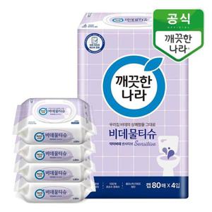 [깨끗한나라] [깨끗한나라] 깨끗한나라 비데물티슈 닥터비데 센서티브 캡형 80매 4팩