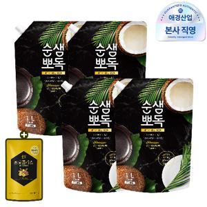 순샘 뽀독 주방세제 오리지널 1L파우치, 4개 +프로폴리스 애플 주방세제 300ml 증정, 1개