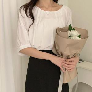 여자 플리츠 실키한 5부 봄여름 블라우스