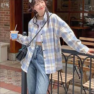 데일리 남방 여성 긴팔 체크 셔츠 대학생 봄가을 긴팔 2색 WFKBX9U