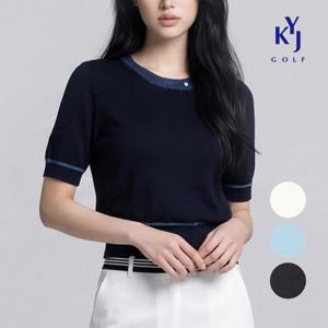 [김영주골프]여름 라운드넥 배색 니트 여성 반팔 니트티 DQMLNT29