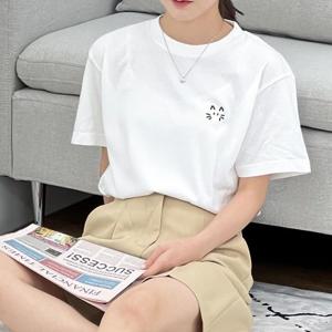 [험블] 여자 흰 면티 라운드 반팔 티셔츠