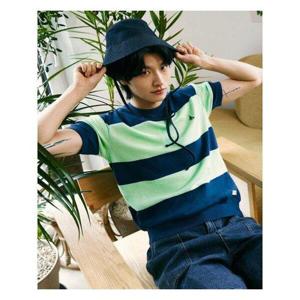 [빈폴멘][Green] 보더 반소매 라운드 니트  블루 (BC4351N03P)