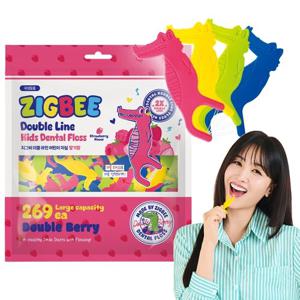 지그비 대용량 더블 라인 악어 캐릭터 어린이 치실 딸기향 269개입