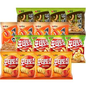 농심 포테토칩4봉+포테토칩양념치킨맛4봉+새우깡4봉+먹태깡4봉