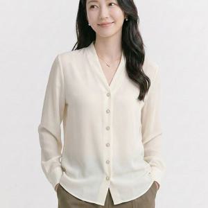 NB3070 세련미 무지 얇은 브이넥 긴팔 브라우스