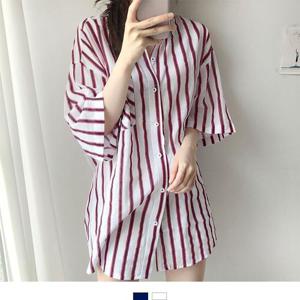 [넘버나인]스트라이프 루즈핏 린넨 여자반팔셔츠 CK0419005B
