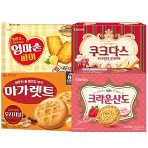 인기과자 4종 엄마손파이254g+쿠크다스화이트289g+마가렛트176g+크라운산도323g