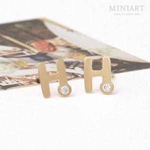 [미니아트] 14K Gold 이니셜H 미니 금 귀걸이 데일리 큐빅 이어링