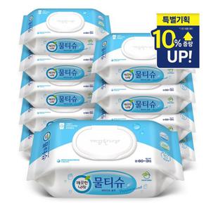 깨끗한나라 물티슈 페퍼민트 캡형 60+6매 x10팩