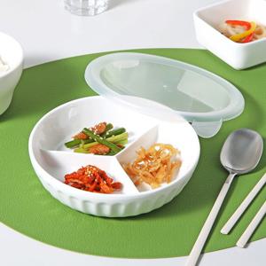 백온 도자기 웨이브 3칸 밀폐찬기