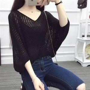 [프리티 글라라]여성 레이어드 시스루 가오리 니트 반팔  7부 티셔츠 (44098372A)