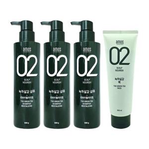 [아모스][amos] 아모스 녹차실감 샴푸 리바이탈 라이징 500g 3개+헤어 팩 250ml