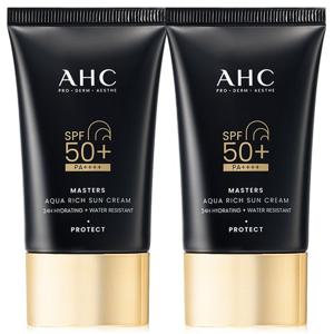 ★1+1★ AHC 마스터즈 아쿠아 리치 선크림 SPF50+ PA++++ / 유기자차 롱라스팅 12중 프루프 화잘먹