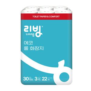 리빙 에코 3겹데코 화장지 30롤/부드럽고 도톰한 휴지/두루마리