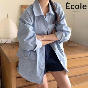 [에꼴드파리]무브 스트라이프 하프코트_F48WCB003Z