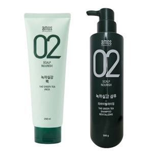 아모스 녹차실감 리바이탈라이징 산뜻한 타입 지성 샴푸 500g 1개+ 팩 250ml 1개