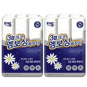 [삼정펄프] 리빙 3겹 데코엠보싱 화장지 30롤x2 (60롤) /무향/무잉크