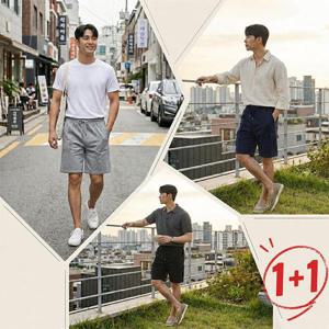 [1+1 2장] 여름 남성 밴딩 코튼 반바지 3종택2