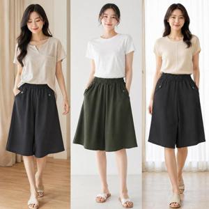 1+1 2종세트 여성 여름 통바지 6부 와이드 밴딩팬츠 포켓 데일리룩 바지 빅사이즈