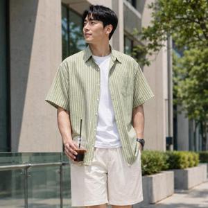 [우기브로]WCT 남자 빅사이즈 에어 스트라이프 지지미 반팔셔츠