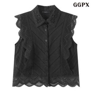 심플 카라넥 레이스 민소매 블라우스 (GQBBA069D)