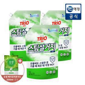 [APP전용][포토리뷰500P]트리오 스팀설거지 녹차 주방세제 1L*3개 + 순샘 주방세제 200ml 증정