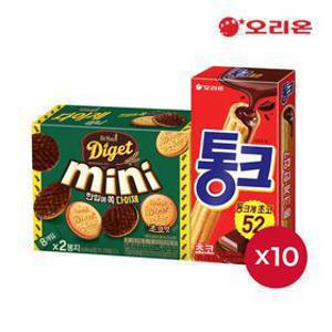 [브랜드데이]오리온 통크 초코1P(45g) 10개 + 다이제미니초코2P(80g) 10개