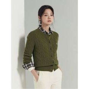Essential  울 케이블 라운드넥 카디건  카키  BF595AE01H