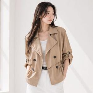 간절기에 입기 좋은 뒷리본 셔링디테일 스판 바스락소재 숏기장 트렌치코트