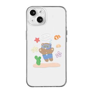여름 바다 체험중 곰돌이 투명 TPU 아이폰 갤럭시 폰케이스