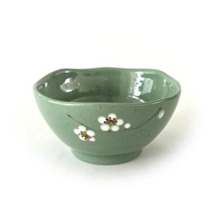 초록 분청 매화문 밥공기 (지름 12.2 cm) 그릇 밥공기 찬기 접시 국대접