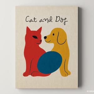팝아트 인테리어 액자 Cat and Dog 귀여운 고양이 강아지 일러스트 포스터 그림