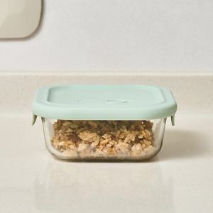 실리콘 스팀홀 정사각 내열유리용기 520ml 그린