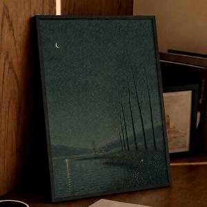 몽환적인 풍경 그림+액자 딥그린 달빛숲 바이올렛 백조 감성그림 거실 인테리어