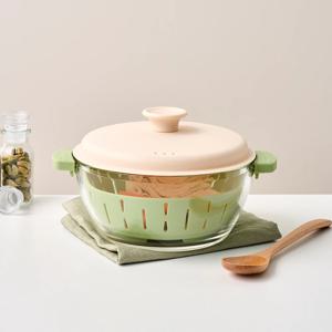 내열유리 전자레인지 찜기 실리콘 채반포함 1.5L 그린