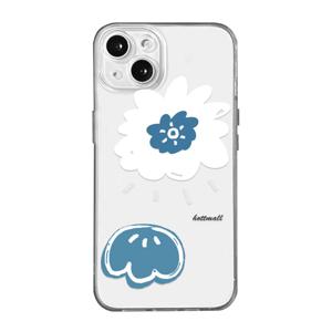 블루 화이트 플라워 투명 TPU 아이폰 갤럭시 휴대폰 케이스
