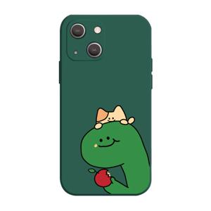 다이노 냥이 한입 사과 다크그린 젤리 실리콘 풀커버 폰케이스