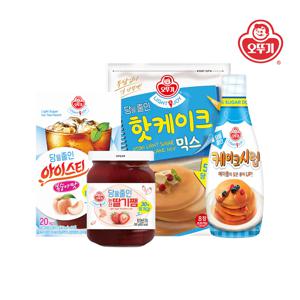 LIGHT&JOY 4종(핫케이크믹스+케이크시럽+논산딸기쨈+아이스티 복숭아맛20T)