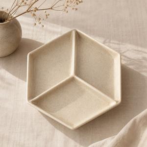 베이지 육각 삼절판 (가로 18 cm) 분청 나눔접시 반찬접시 분청 소스접시 반찬그릇