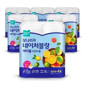 모나리자 네이처블랑 에어볼 키친타월 150매 4롤 6팩