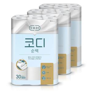 쌍용씨앤비 코디 순백 3겹 화장지 30m 30롤 3팩