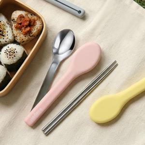 휴대용 수저세트 무소음 직장인 어린이 도시락 수저통 실리콘 케이스