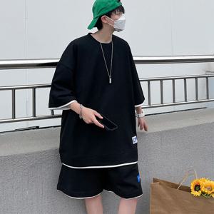 와플 트레이닝 세트 여름 루즈핏 반팔 운동복세트