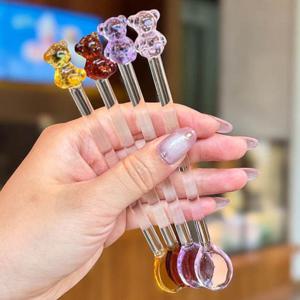 1+1 곰돌이 유리 머들러 세트 롱 티스푼 홈카페 아이스크림 에이드 커피 스푼