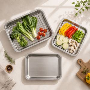 스텐밧드 스테인레스 사각 바트 물빠짐망 조리 트레이 3P