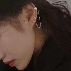 트윈 체인 이어커프 귀안뚫는 귀걸이 귀찌 피어싱 볼드 투라인 드롭 큐빅 펑키 링 이어커프